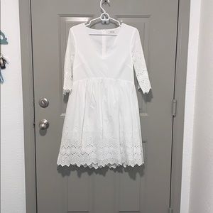 Madewell 3/4 length sleeve eyelet white dress